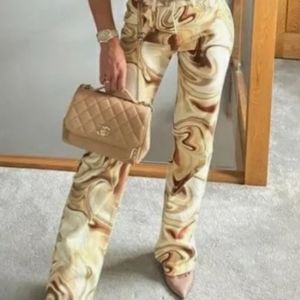 ZARA womens mid rise straight leg print multi color jeans size 6 NEW